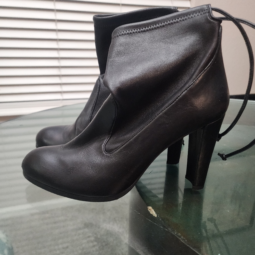 STUART WEITZMAN  Black Leather Ankle Boots Size 9 M Made in Spain booties heels